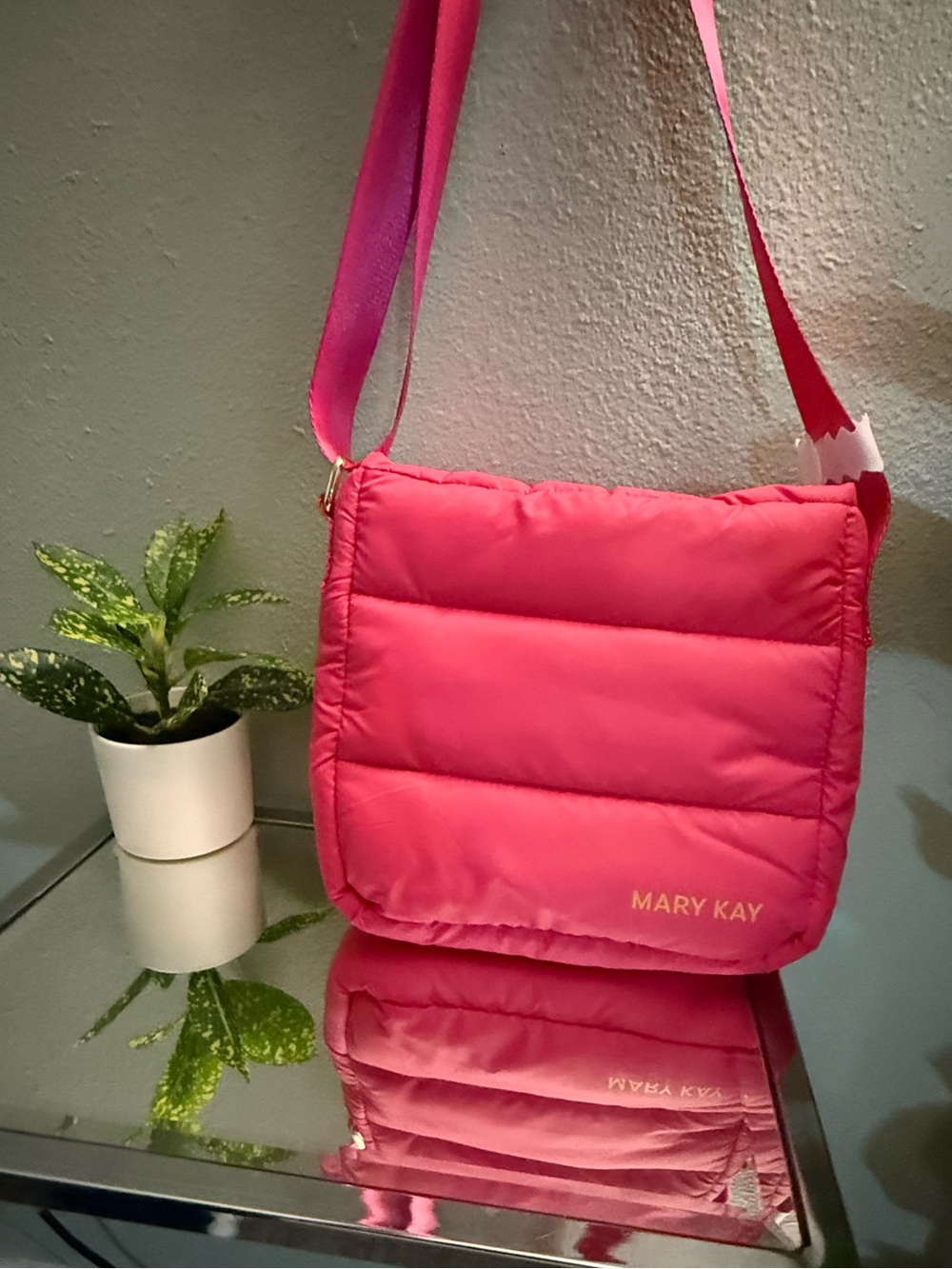 Mary Kay Hot Pink Quilted Puffer Crossbody Bag